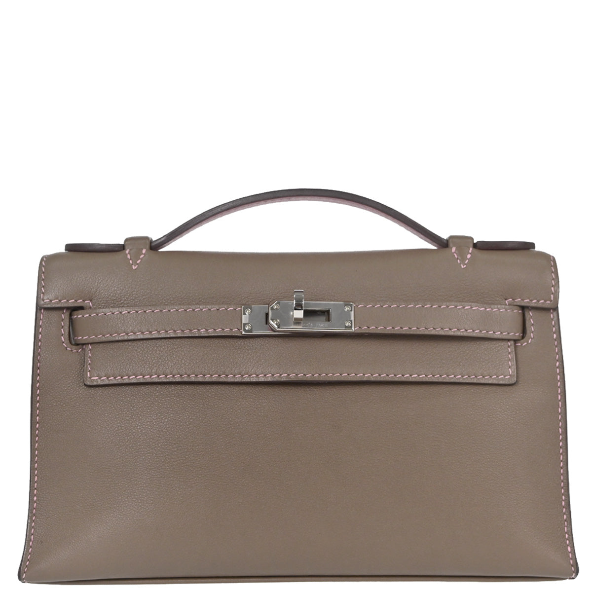 Hermes Etoupe Gray Pink Swift Verso Kelly Pochette Handbag