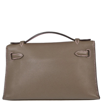 Hermes Etoupe Gray Pink Swift Verso Kelly Pochette Handbag