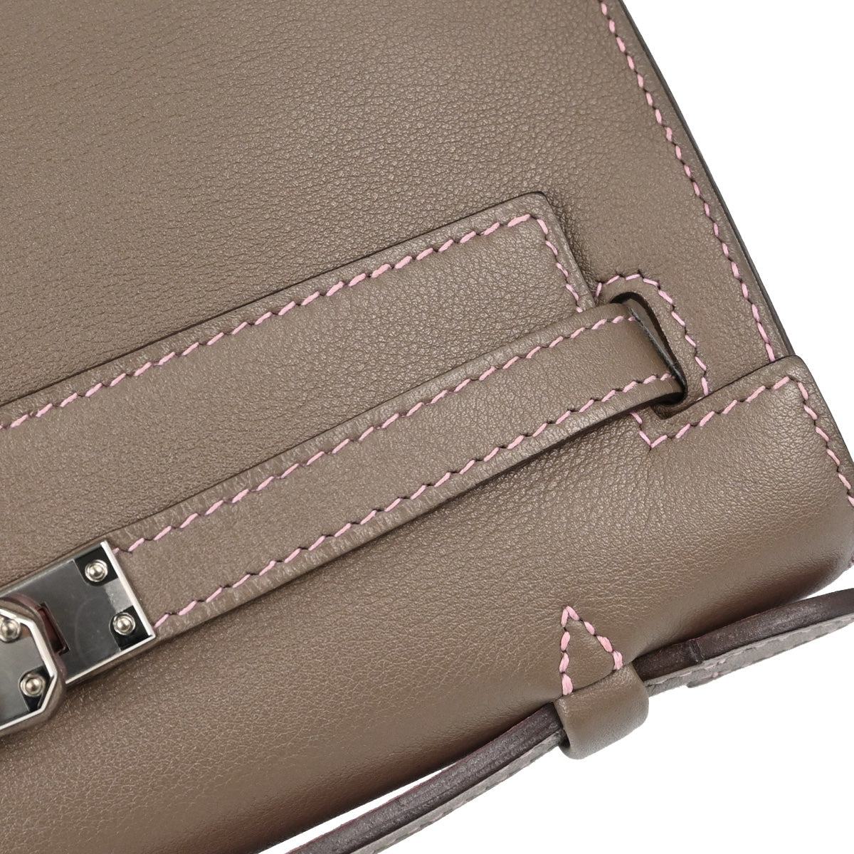 Hermes Etoupe Gray Pink Swift Verso Kelly Pochette Handbag