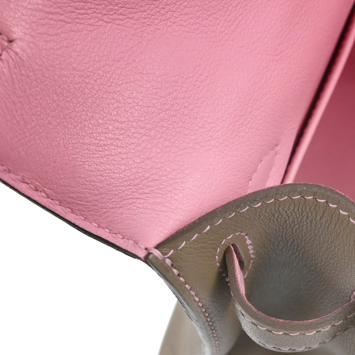 Hermes Etoupe Gray Pink Swift Verso Kelly Pochette Handbag