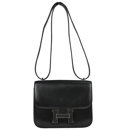 Hermes * Black Box Calf Lizard Constance 18 Shoulder Bag
