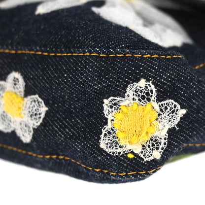 Fendi Navy Denim Floral Embroidery Baguette Handbag