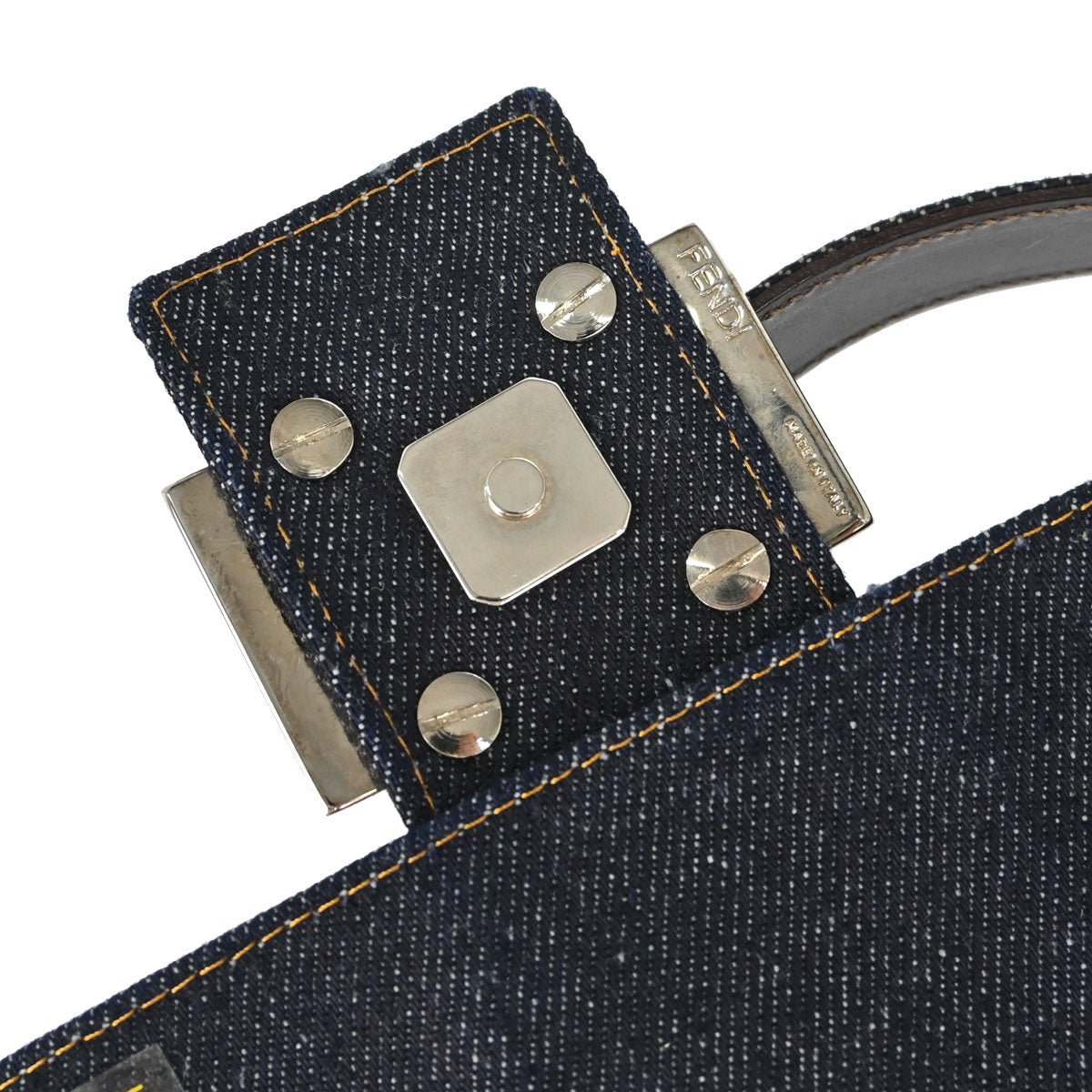 Fendi Navy Denim Floral Embroidery Baguette Handbag
