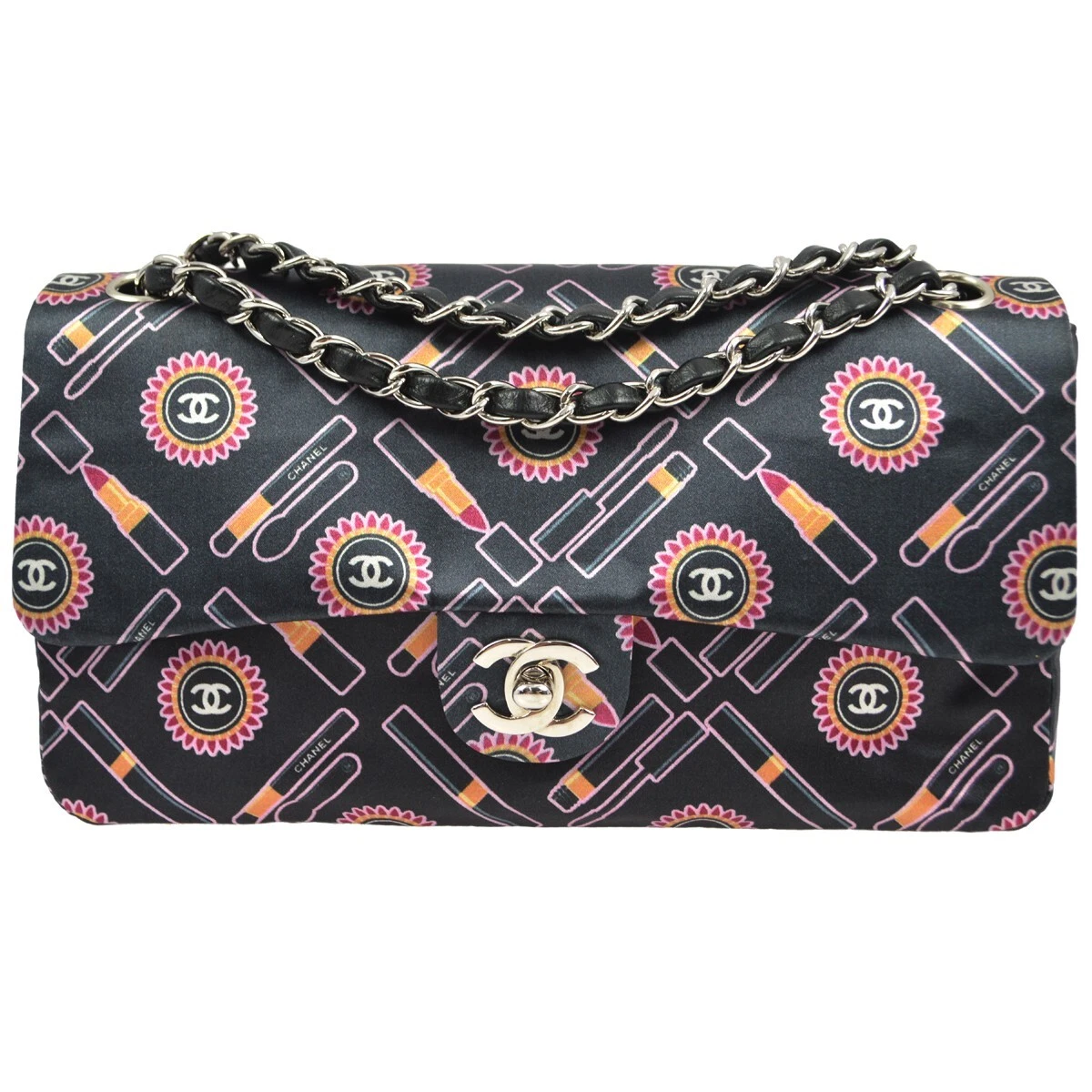 Chanel Black Satin Classic Single Flap Shoulder Bag