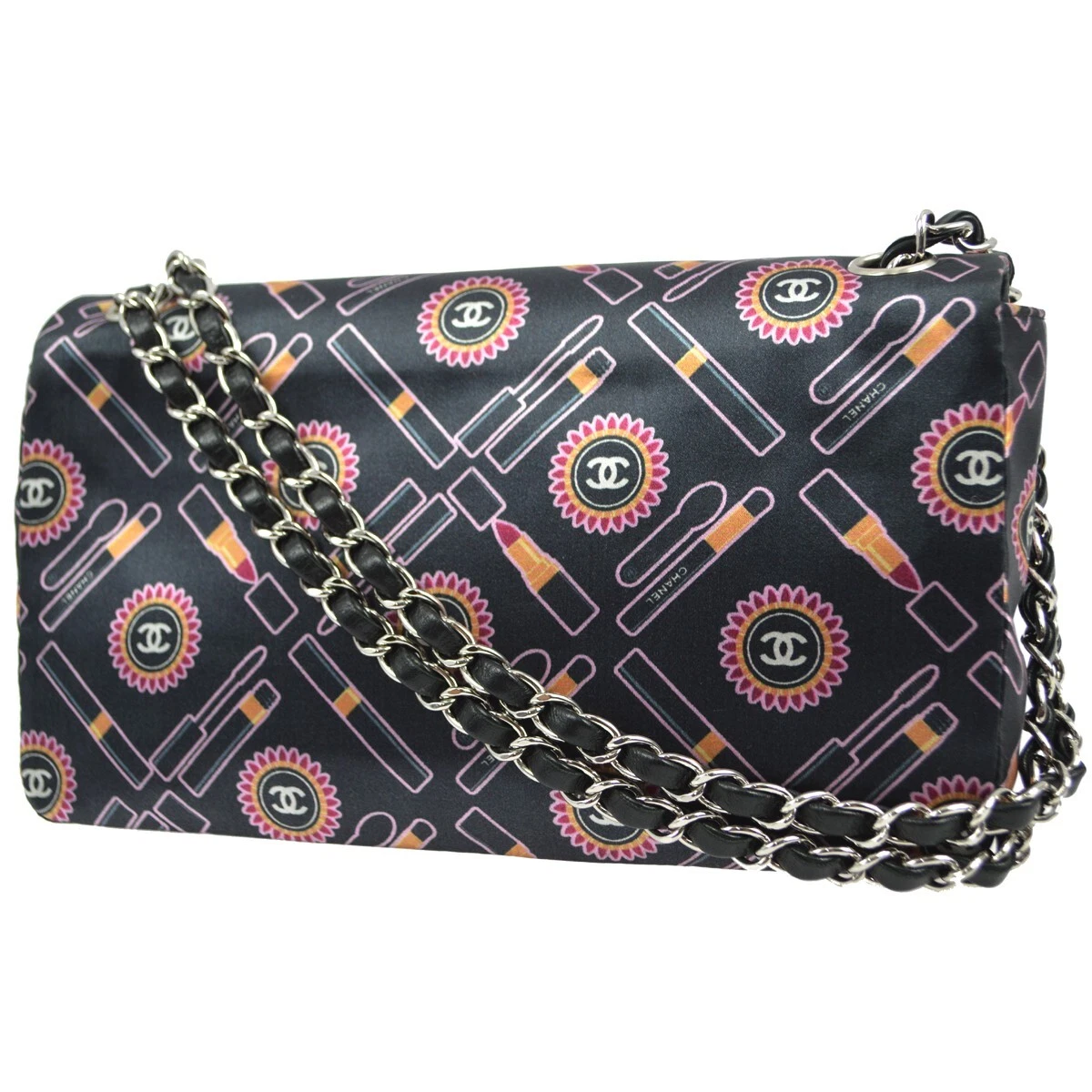 Chanel Black Satin Classic Single Flap Shoulder Bag