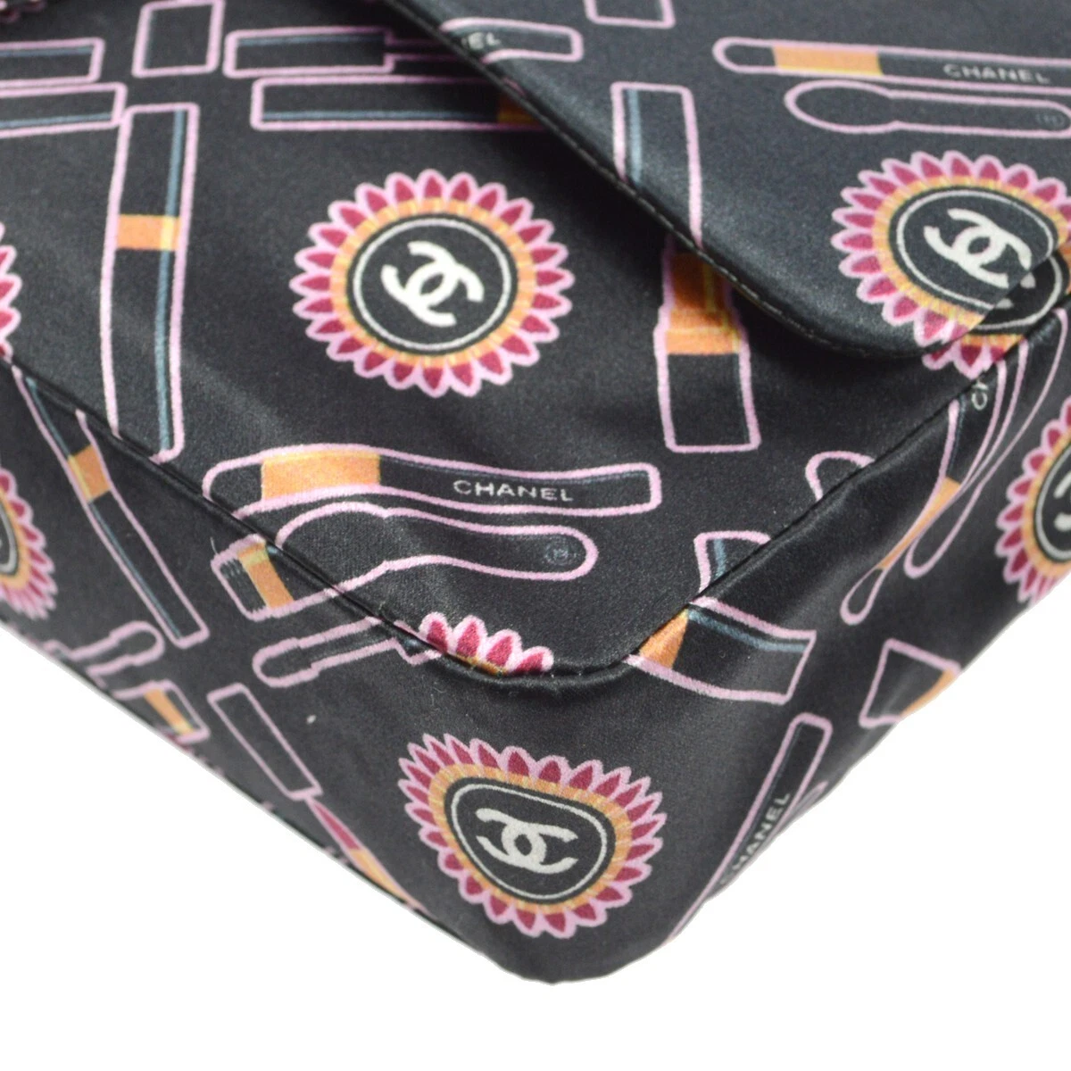 Chanel Black Satin Classic Single Flap Shoulder Bag