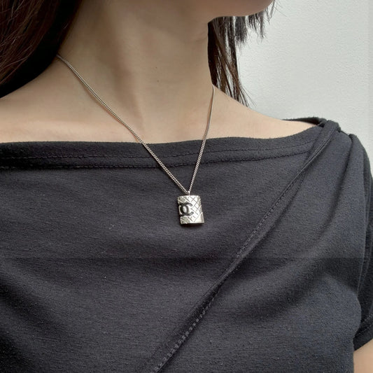 Chanel Cambon Ligne Chain Necklace Pendant Silver 05C