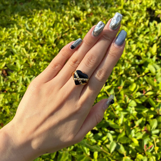 Ring 18K Onyx Diamond Gold #52