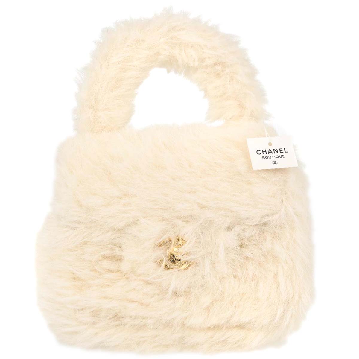 Chanel White Rabbit Fur Classic Flap Micro Handbag