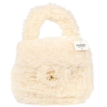 Chanel White Rabbit Fur Classic Flap Micro Handbag