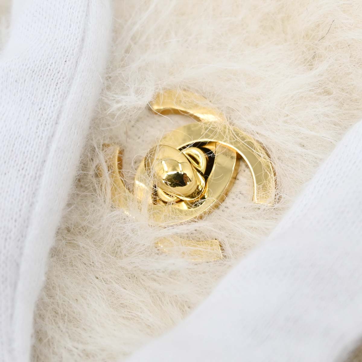 Chanel White Rabbit Fur Classic Flap Micro Handbag