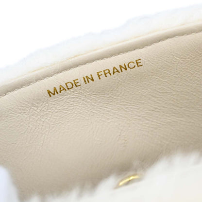 Chanel White Rabbit Fur Classic Flap Micro Handbag