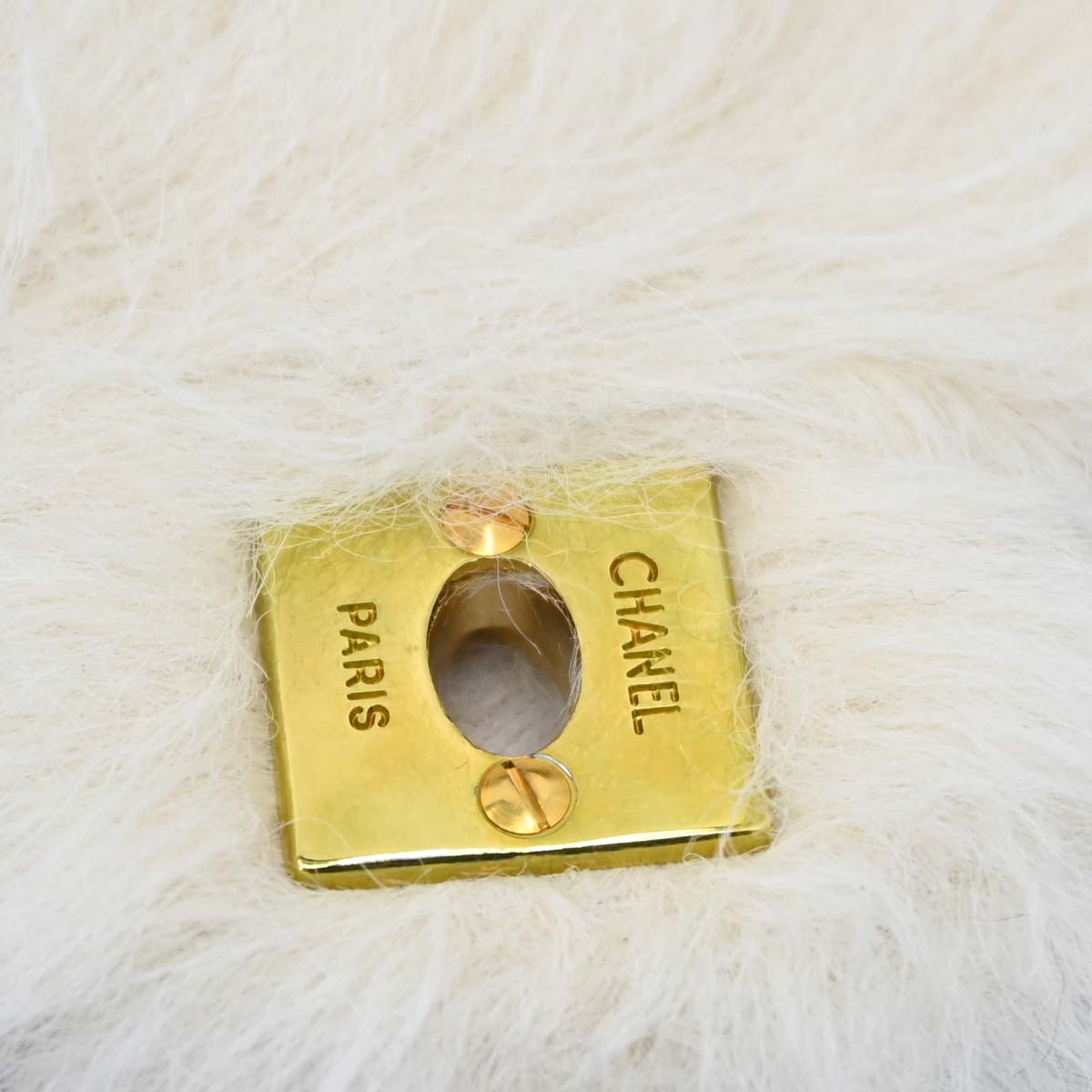 Chanel White Rabbit Fur Classic Flap Micro Handbag