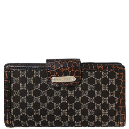 Celine * Brown Leather Canvas Macadam Wallet