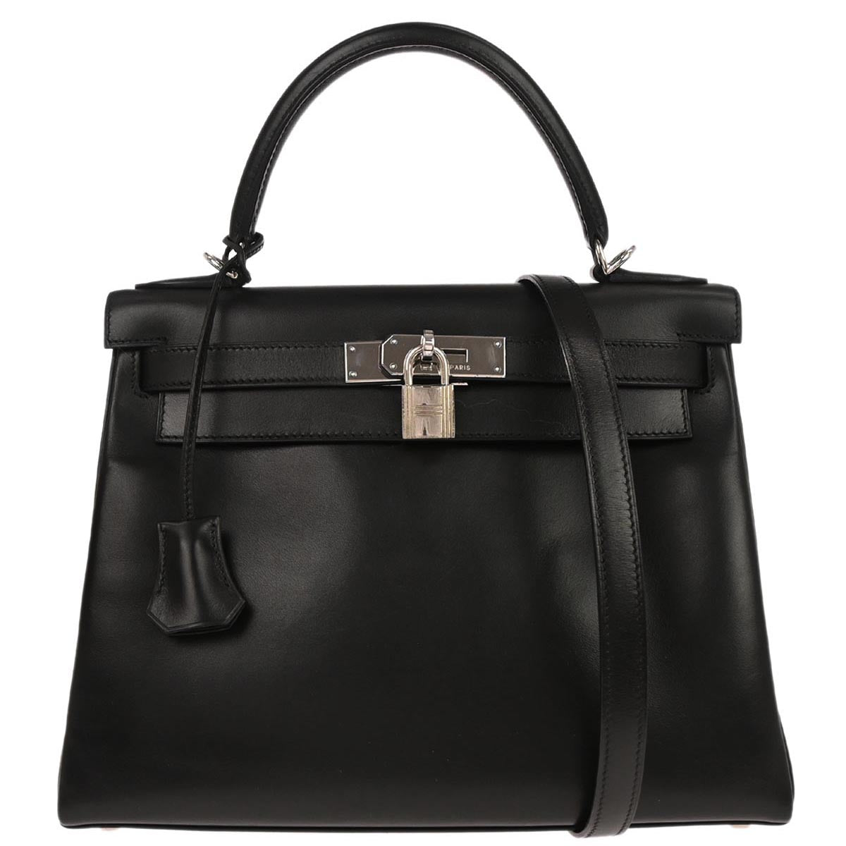 Hermes Black Box Calf Kelly 28 Retourne 2way Shoulder Handbag