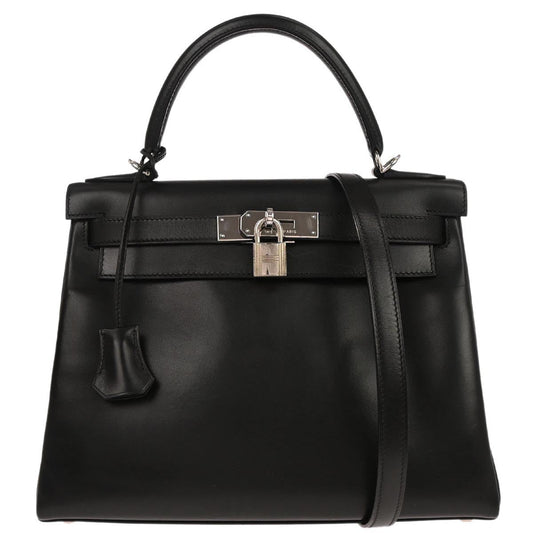 Hermes Black Box Calf Kelly 28 Retourne 2way Shoulder Handbag