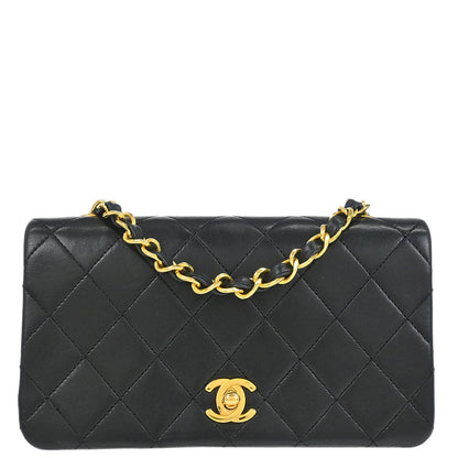 Chanel 1989-1991 Black Lambskin Turnlock Mini Full Flap Shoulder Bag