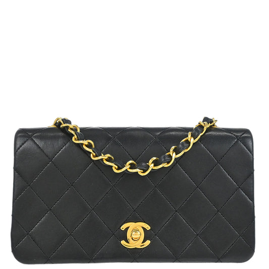 Chanel 1989-1991 Black Lambskin Turnlock Mini Full Flap Shoulder Bag