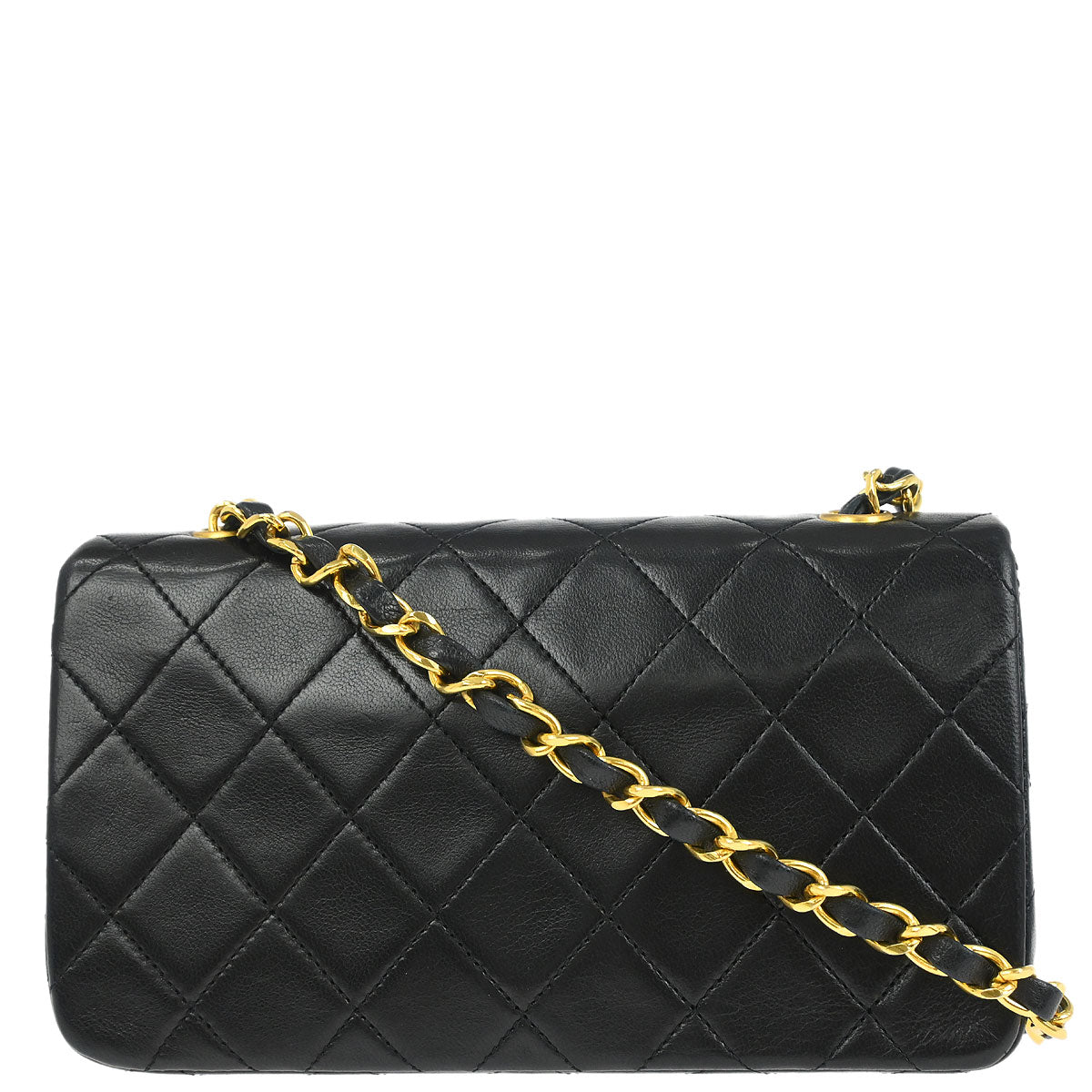 Chanel 1989-1991 Black Lambskin Turnlock Mini Full Flap Shoulder Bag