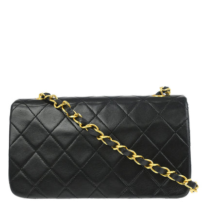 Chanel 1989-1991 Black Lambskin Turnlock Mini Full Flap Shoulder Bag