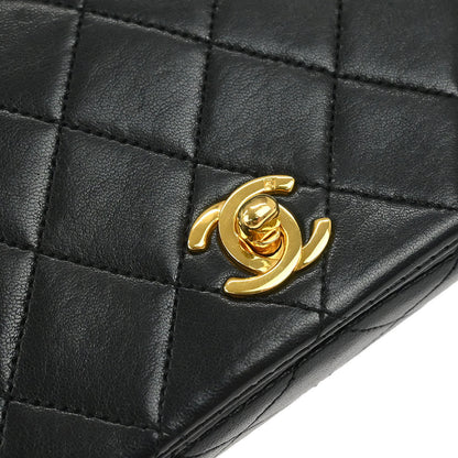 Chanel 1989-1991 Black Lambskin Turnlock Mini Full Flap Shoulder Bag