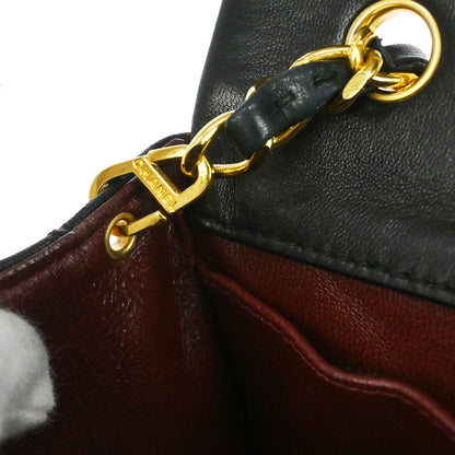 Chanel 1989-1991 Black Lambskin Turnlock Mini Full Flap Shoulder Bag