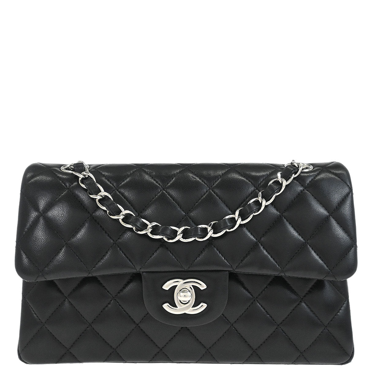 Chanel Black Lambskin Small Classic Double Flap Shoulder Bag