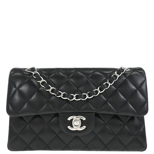 Chanel Black Lambskin Small Classic Double Flap Shoulder Bag