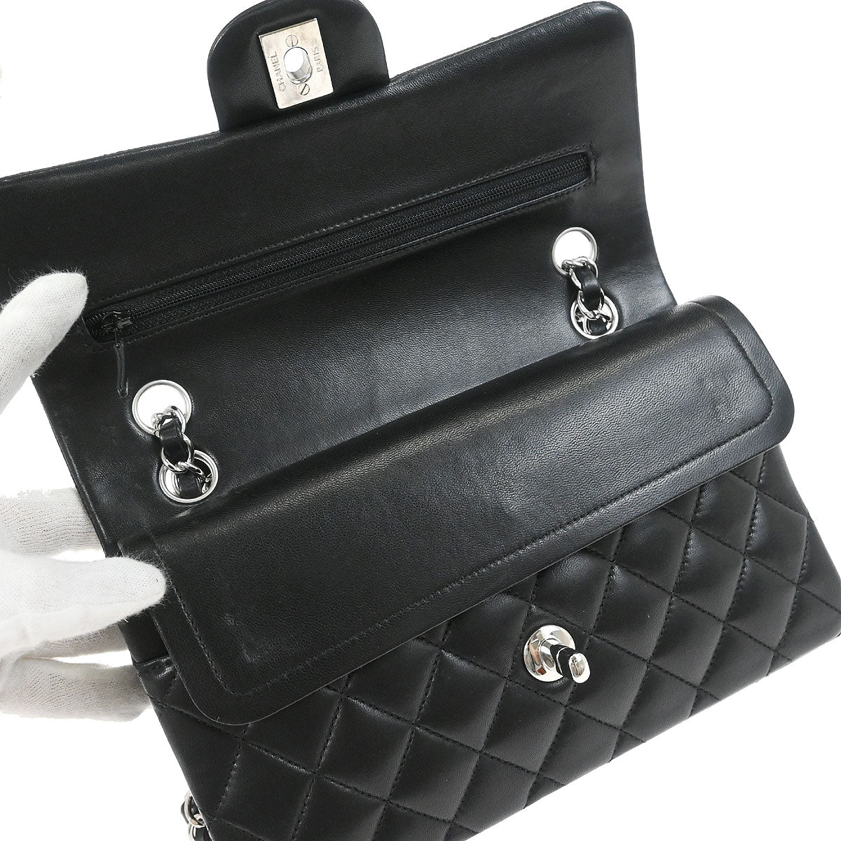 Chanel Black Lambskin Small Classic Double Flap Shoulder Bag
