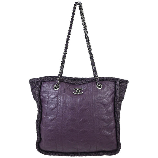 Chanel Purple Lambskin Knit Tote Handbag