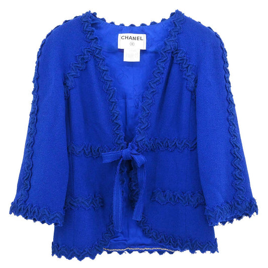 Chanel 2007 Collarless Single Breasted Jacket Blue #36
