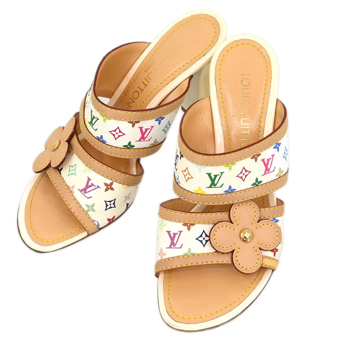 Louis Vuitton * Monogram Multicolor White Sandals Shoes #35