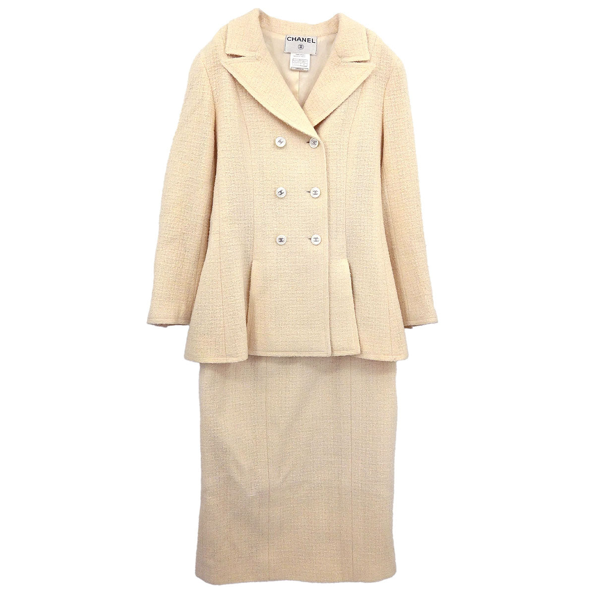 Chanel 1998 Setup Suit Jacket Skirt Tweed White #38