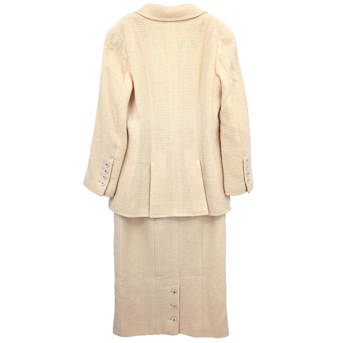 Chanel 1998 Setup Suit Jacket Skirt Tweed White #38