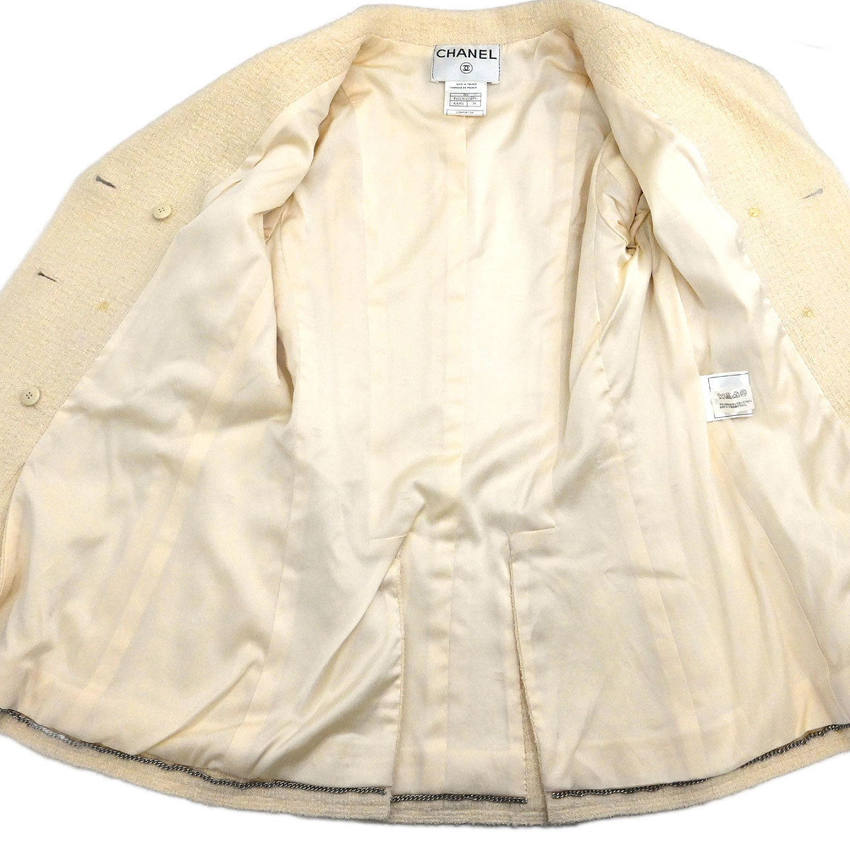 Chanel 1998 Setup Suit Jacket Skirt Tweed White #38