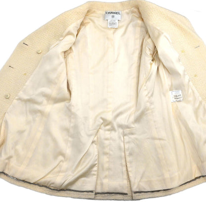 Chanel 1998 Setup Suit Jacket Skirt Tweed White #38