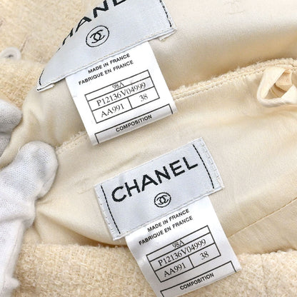 Chanel 1998 Setup Suit Jacket Skirt Tweed White #38