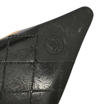Chanel * Beige Black Leather Pumps Shoes #37