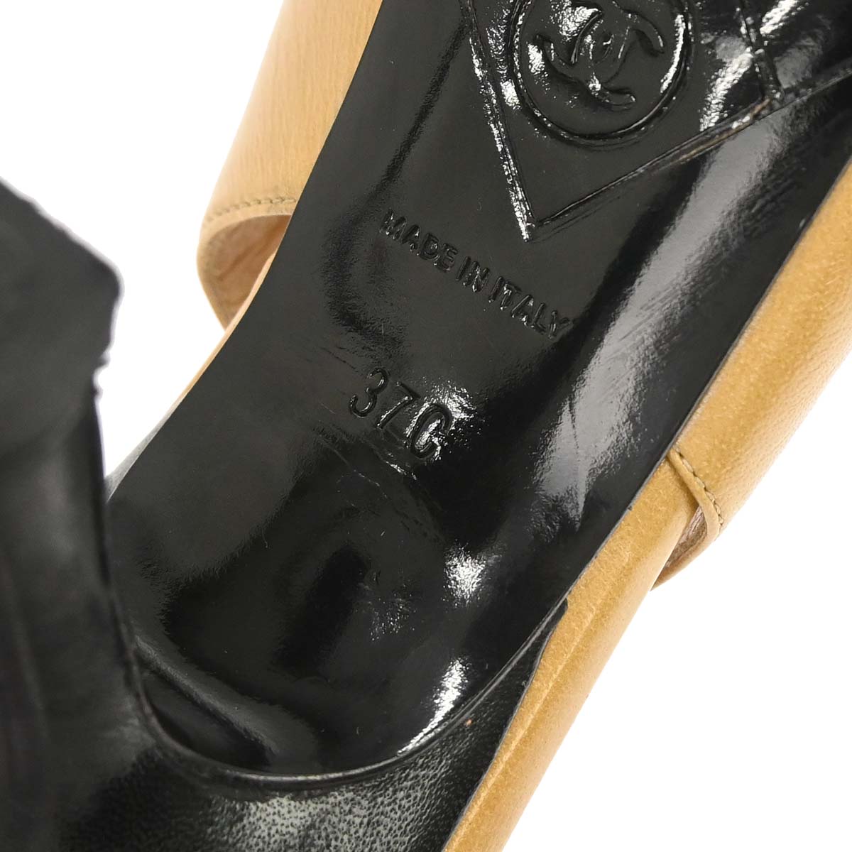 Chanel * Beige Black Leather Pumps Shoes #37