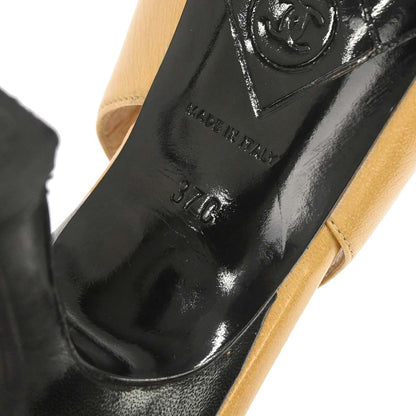 Chanel * Beige Black Leather Pumps Shoes #37