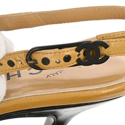 Chanel * Beige Black Leather Pumps Shoes #37