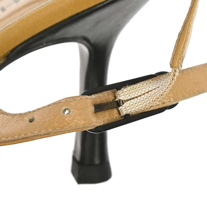 Chanel * Beige Black Leather Pumps Shoes #37