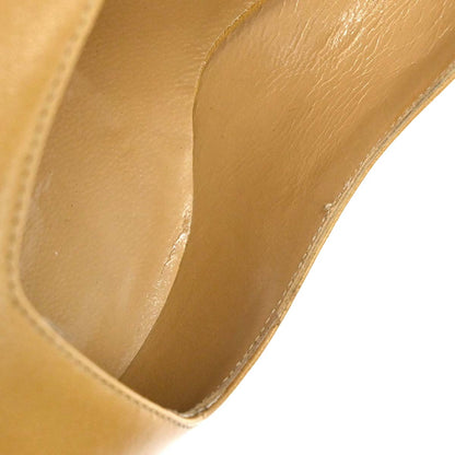 Chanel * Beige Black Leather Pumps Shoes #37