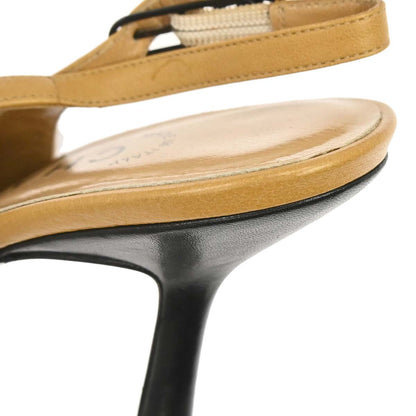 Chanel * Beige Black Leather Pumps Shoes #37