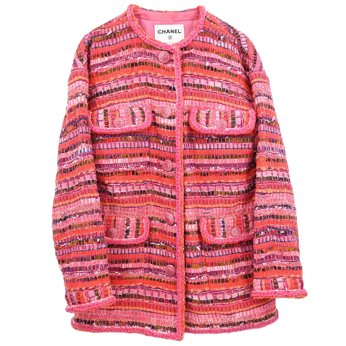 Chanel Single Breasted Collarless Jacket Pink