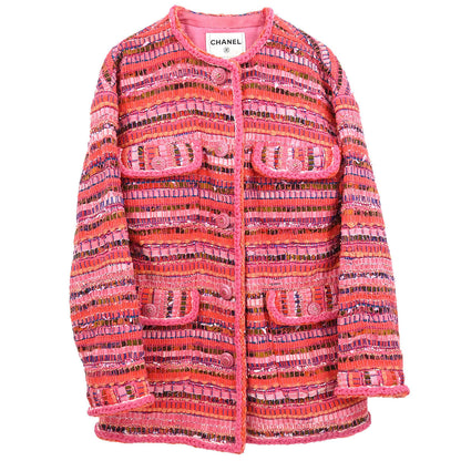 Chanel Single Breasted Collarless Jacket Pink