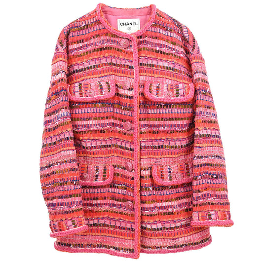 Chanel Single Breasted Collarless Jacket Pink