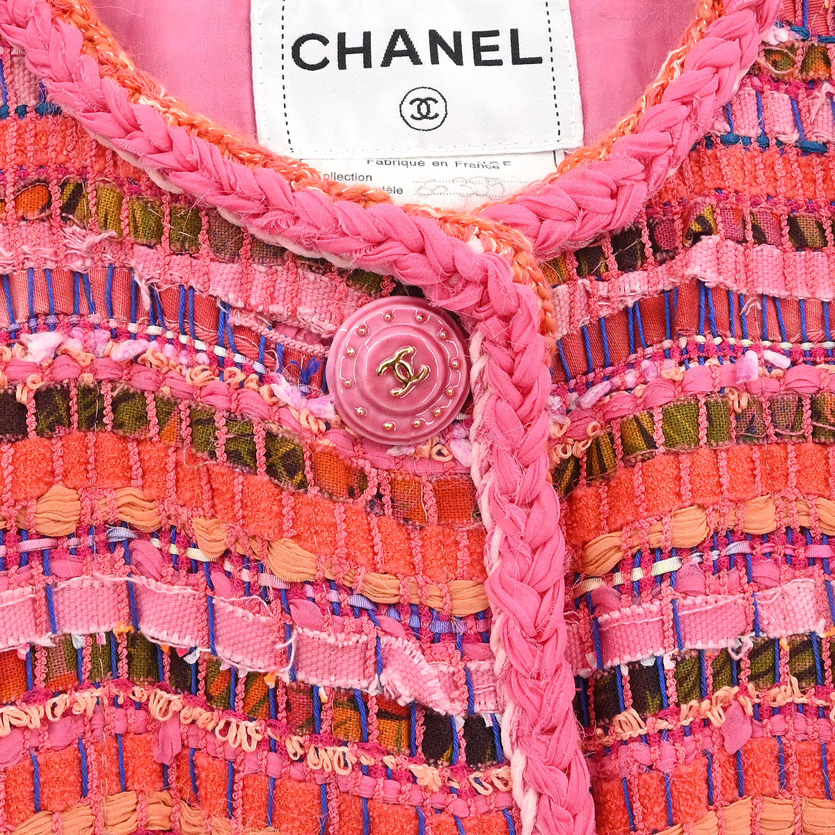 Chanel Single Breasted Collarless Jacket Pink