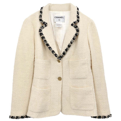 Chanel 2006 Single Breasted Tweed Jacket Ivory #42
