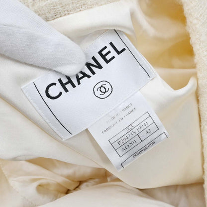 Chanel 2006 Single Breasted Tweed Jacket Ivory #42
